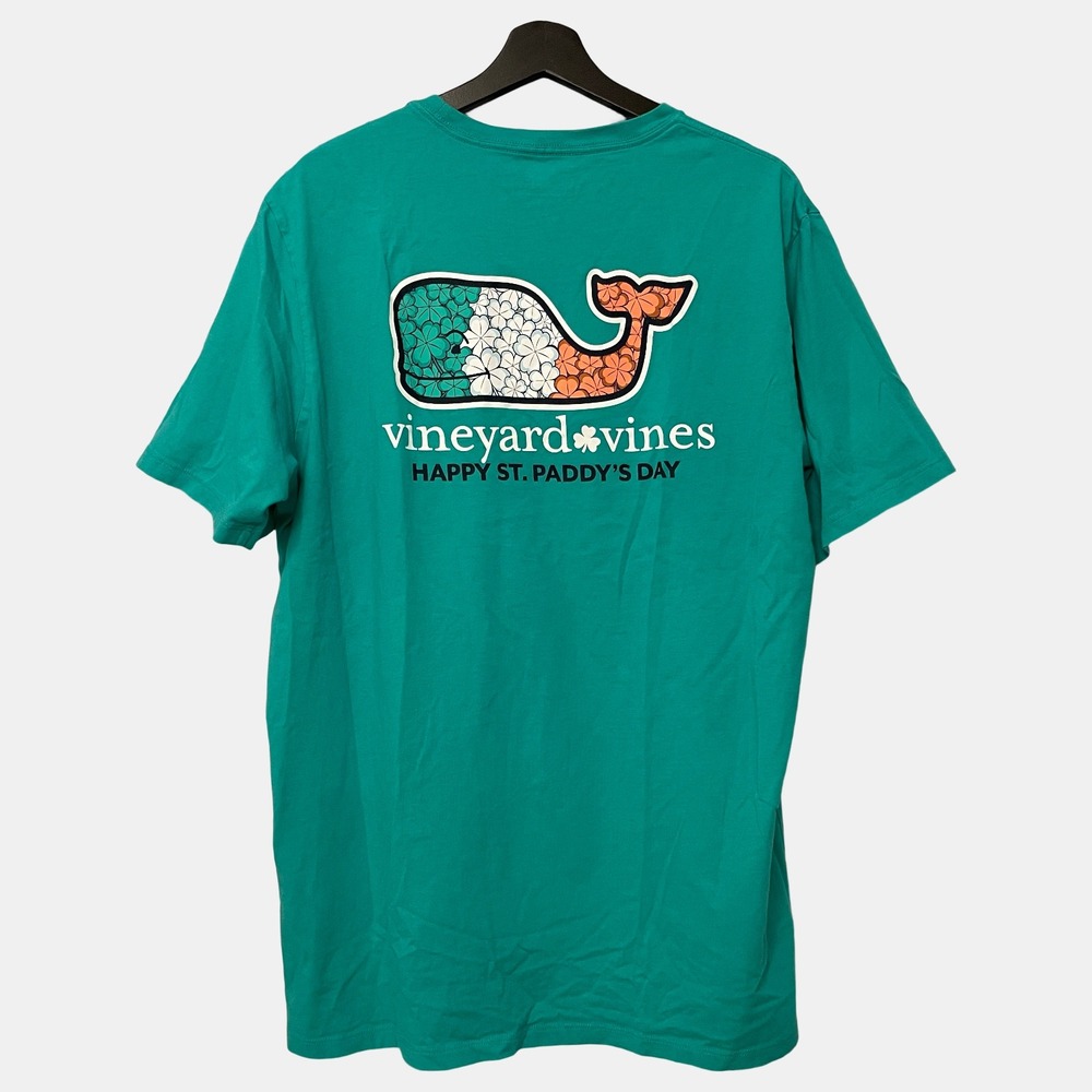 Vineyard Vines St Patricks Paddys Day Shamrock Whale Pocket T-Shirt Green Large